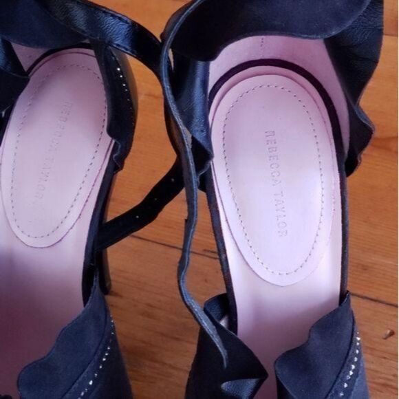 Rebecca Taylor Leather Suede Ankle Strap Peep Toe Embellished Shoes Heels Size 6 - Picture 5 of 6